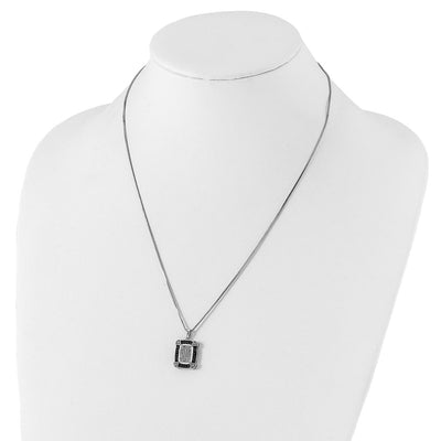 White Night Sterling Silver Rhodium-plated Black and White Diamond Necklace with Extender, 18 x 13mm