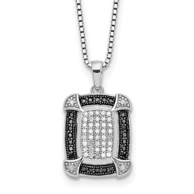 White Night Sterling Silver Rhodium-plated Black and White Diamond Necklace with Extender, 18 x 13mm