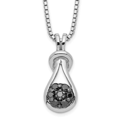 White Night Sterling Silver Rhodium-plated Black Diamond Love Knot Necklace with Extender