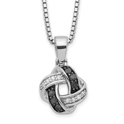 White Night Sterling Silver Rhodium-plated Black and White Diamond Necklace with Extender, 18 x 12mm
