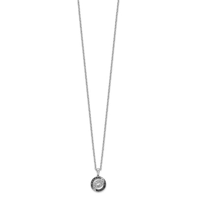 White Night Sterling Silver Rhodium-plated Black and White Diamond Necklace with Extender, 18 x 11mm
