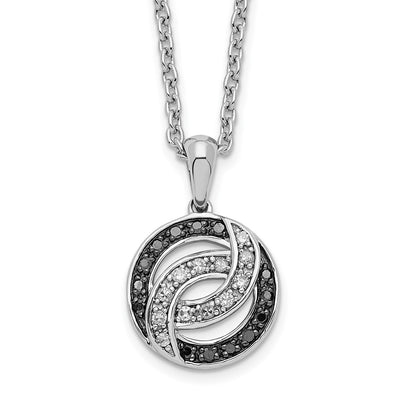 White Night Sterling Silver Rhodium-plated Black and White Diamond Necklace with Extender, 18 x 11mm