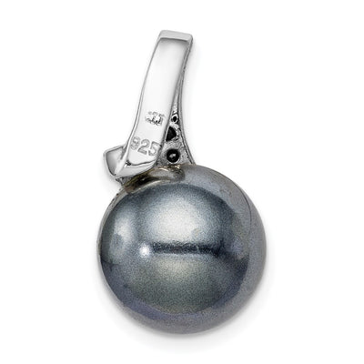 Sterling Silver Rhod-plated Blk/Wht CZ Blk Imitation Shell Pearl Pendant