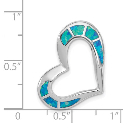 Sterling Silver Rhodium-plated Blue Inlay Created Opal Heart Pendant, 23 x 18mm