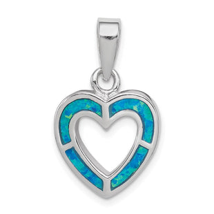 Sterling Silver Rhodium-plated Blue Inlay Created Opal Heart Pendant (Style QP2744)