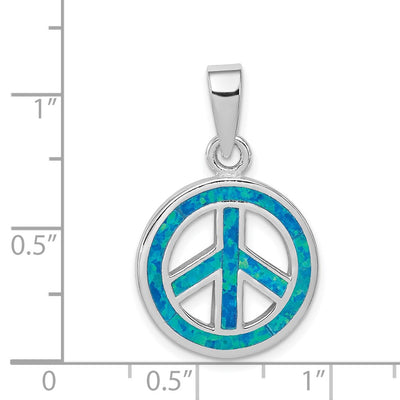 Sterling Silver Rhodium-plated Blue Inlay Created Opal Peace Sign Pendant, 21 x 17mm