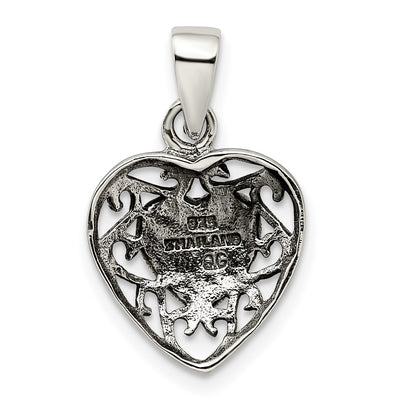 Sterling Silver Filigree Frame Onyx Heart Antiqued Heart Pendant