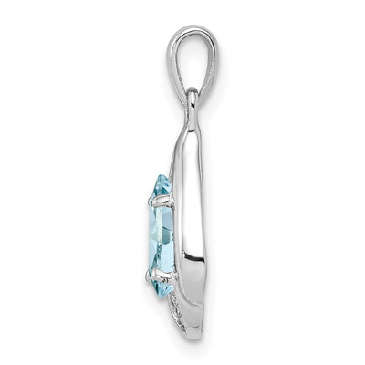 Sterling Silver Rhodium-plated Diamond and Aquamarine Pendant, 20 x 10mm
