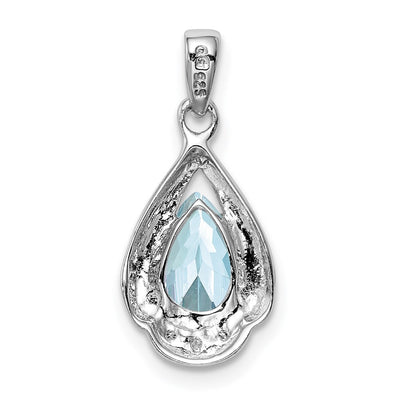 Sterling Silver Rhodium-plated Diamond and Aquamarine Pendant, 20 x 10mm
