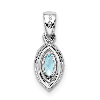 Sterling Silver Rhodium-plated Diamond and Aquamarine Pendant, 18 x 8mm