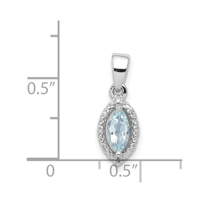 Sterling Silver Rhodium-plated Diamond and Aquamarine Pendant, 18 x 8mm