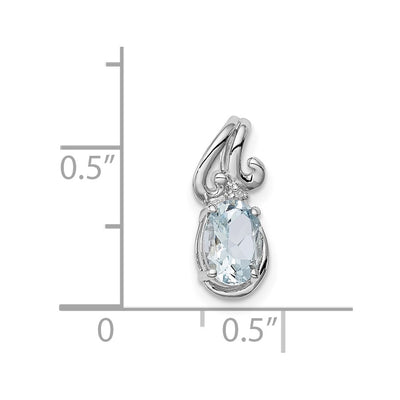 Sterling Silver Rhodium Plated Dia. & Aquamarine Oval Pendant, 15 x 7mm