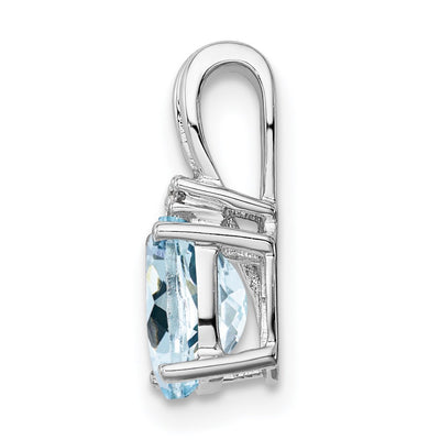 Sterling Silver Rhodium Plated Dia. & Aquamarine Oval Pendant, 14 x 6mm
