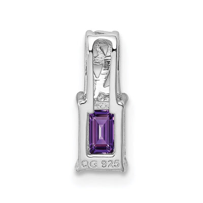 Sterling Silver Rhodium Plated Amethyst Rectangle Pendant