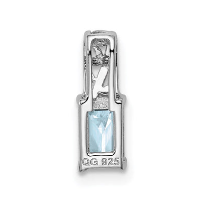Sterling Silver Rhodium Plated Aquamarine Rectangle Pendant