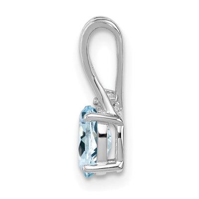 Sterling Silver Rhodium Plated Diamond Aquamarine Oval Pendant, 13 x 4mm