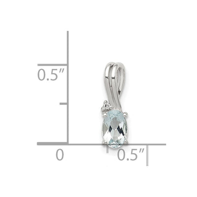 Sterling Silver Rhodium Plated Diamond Aquamarine Oval Pendant, 13 x 4mm