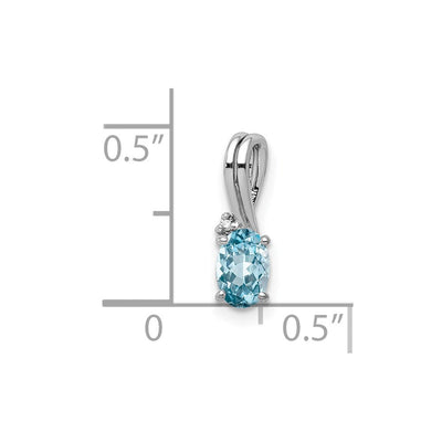 Sterling Silver Rhodium Plated Diamond & Sky Blue Topaz Oval Pendant, 14 x 5mm