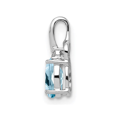 Sterling Silver Rhodium Plated Diamond & Sky Blue Topaz Oval Pendant, 13 x 5mm
