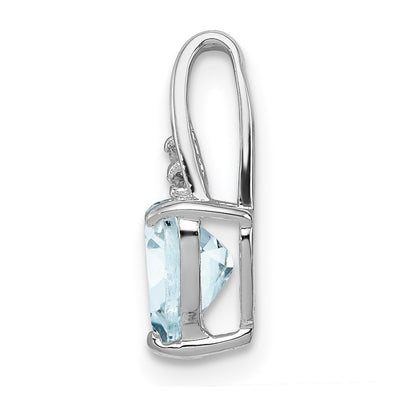 Sterling Silver Rhodium Plated Dia. & Aquamarine Heart Pendant