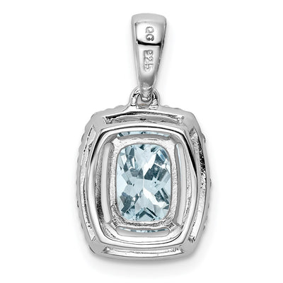 Sterling Silver Rhodium Plated White Topaz & Aquamarine Pendant, 20 x 11mm
