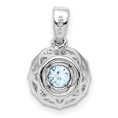 Sterling Silver Rhodium Plated White Topaz & Aquamarine Pendant, 17 x 11mm