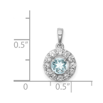 Sterling Silver Rhodium Plated White Topaz & Aquamarine Pendant, 17 x 11mm