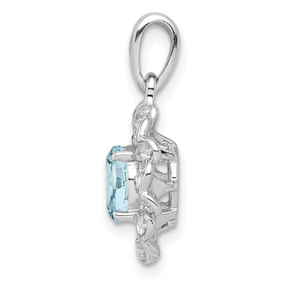Sterling Silver Rhodium Plated White Topaz & Aquamarine Pendant, 20 x 13mm
