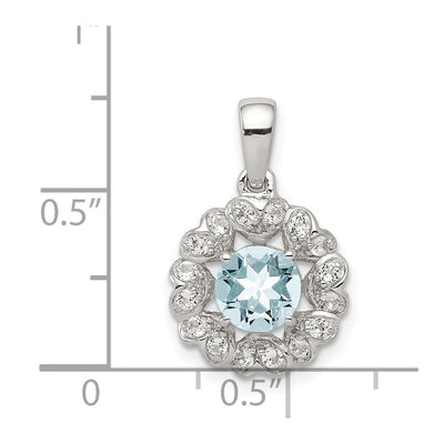 Sterling Silver Rhodium Plated White Topaz & Aquamarine Pendant, 20 x 13mm