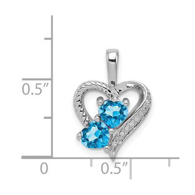 Sterling Silver Rhodium-plated Blue Topaz Diamond Pendant, 20 x 15mm