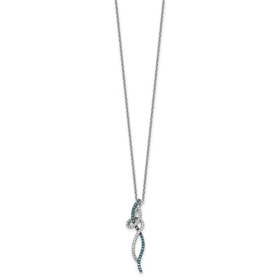 White Night Sterling Silver Rhodium-plated Swirl White and Blue Diamond Necklace with Extender