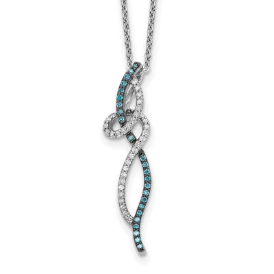 White Night Sterling Silver Rhodium-plated Swirl White and Blue Diamond Necklace with Extender