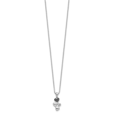 White Night Sterling Silver Rhodium-plated White and Black Diamond Heart Necklace with Extender, 18 x 9mm