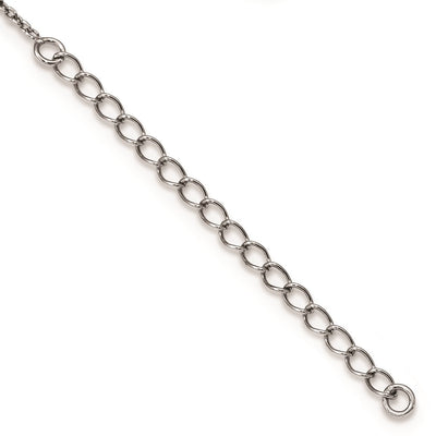 White Night Sterling Silver Rhodium-plated Black with White Diamond Double Teardrop Necklace with Extender