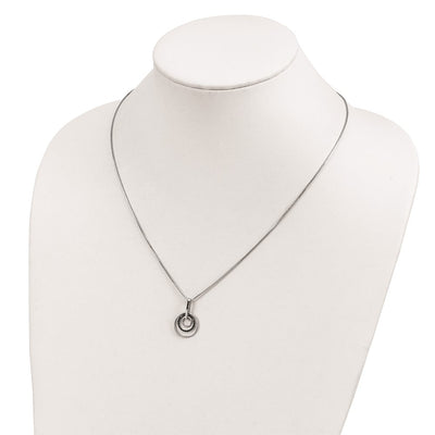White Night Sterling Silver Rhodium-plated Black Diamond Circle Necklace with Extender