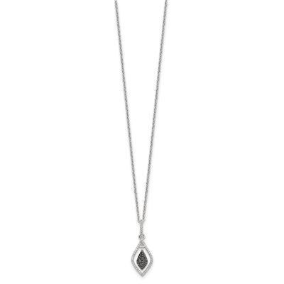 White Night Sterling Silver Rhodium-plated Black and White Diamond Necklace with Extender, 18 x 10.5mm