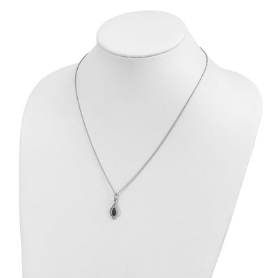 White Night Sterling Silver Rhodium-plated Black and White Diamond Necklace with Extender, 18 x 10.5mm