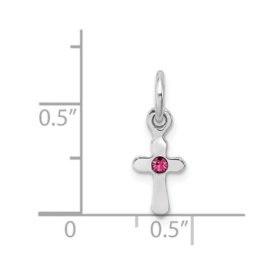 Sterling Silver RH-pltd Child's Oct Pink Preciosca Crystal Cross Pendant