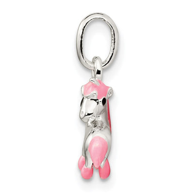 Sterling Silver Polished Pink & Black Enameled Pony Children's Pendant
