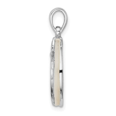 Sterling Silver Rhodium-plated Polished Round Mother of Pearl Palm Tree Pendant