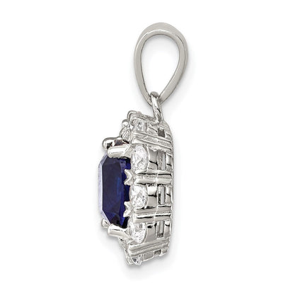 Sterling Silver Rhodium-plated CZ and Blue Glass Pendant, 20.66 x 12.87mm