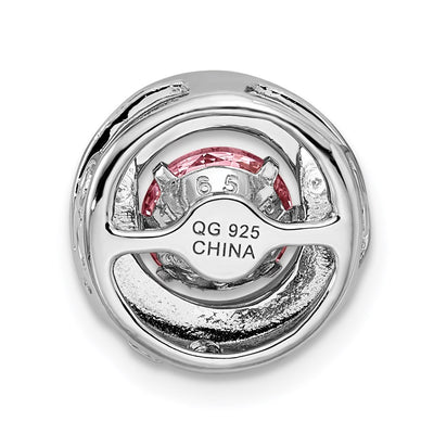 Sterling Silver Platinum-plated Polished Vibrant Pink CZ Circle Pendant