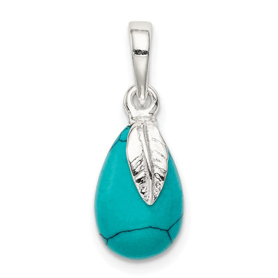 Sterling Silver Polished Lab Created Turquoise Pendant, 22.1mm
