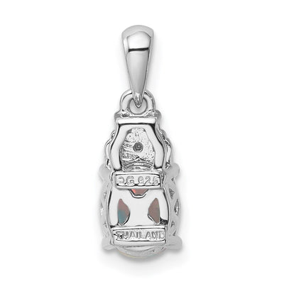 Sterling Silver Rhod-plate Dia. Cr.Pink Sapp. Simulated Opal Pendant
