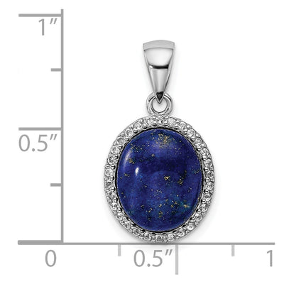 Sterling Silver Rhodium-plated Polished w/Lapis & White Topaz Pendant