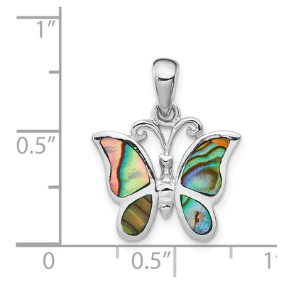 Sterling Silver Rhodium-plated Abalone Butterfly Pendant, 22.5 x 16.5mm