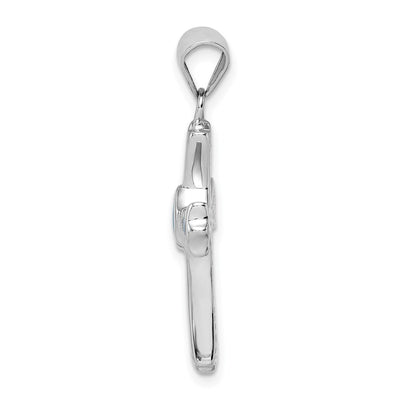 Sterling Silver Rhodium-plated Created Blue Opal Small Cross Pendant