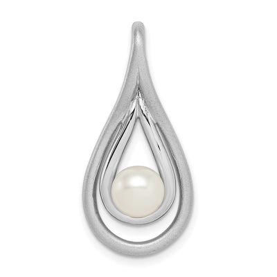 Sterling Silver Rhodium-plated Brushed & Polished (6-) FWC Pearl Teardro