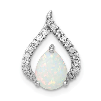 Sterling Silver Rhodium Plated CZ and Lab Created Opal Chain Slide