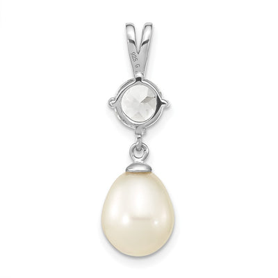 Sterling Silver Rhodium-plated8- White Teardrop Freshwater Cultured Pearl and 1.95WT White Topaz Pendant